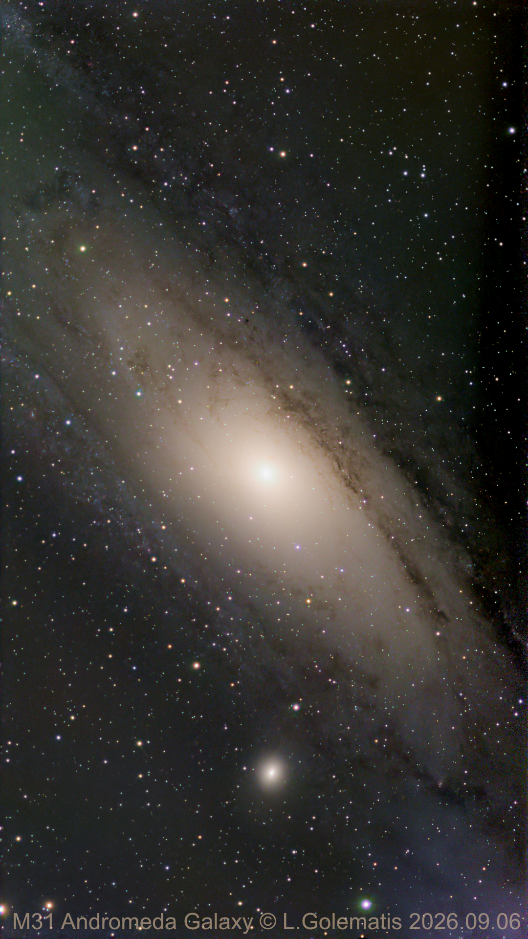 M31 The Andromeda Galaxy 1858 Subs (15.2 Hours) X 30 Sec. Integration under Bortle 7 Acquired 2026.09.06)