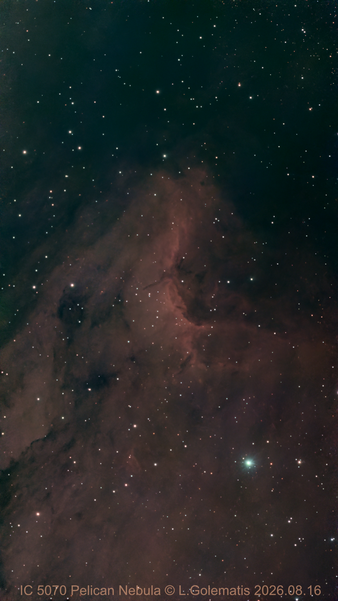 IC 5070 Pelican Nebula (782 Subs. X 30 Sec. under Bortle 7) Captured 2026.08.05