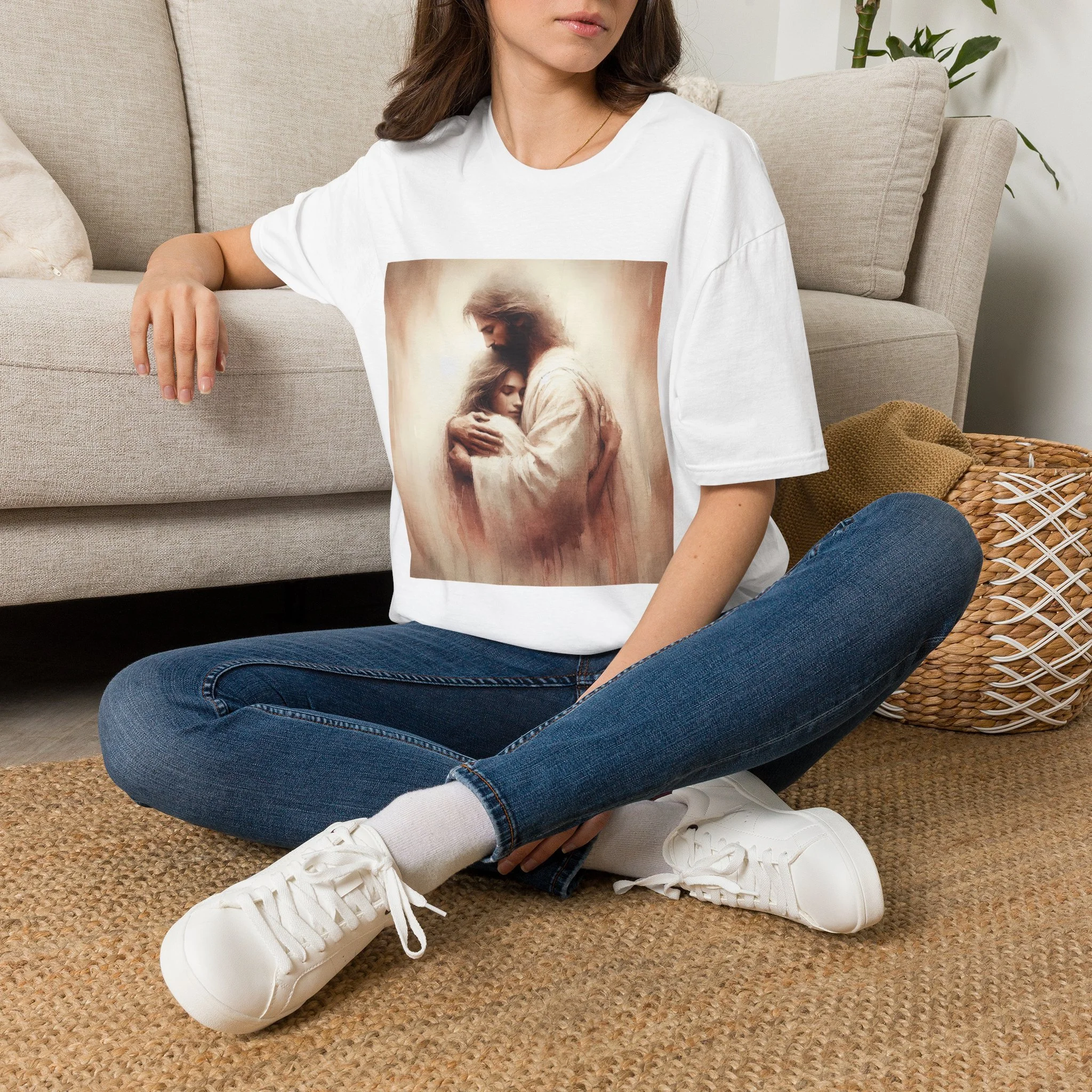 Christian Jesus Embrace T-Shirt — Savior Holding Child Faith Tee