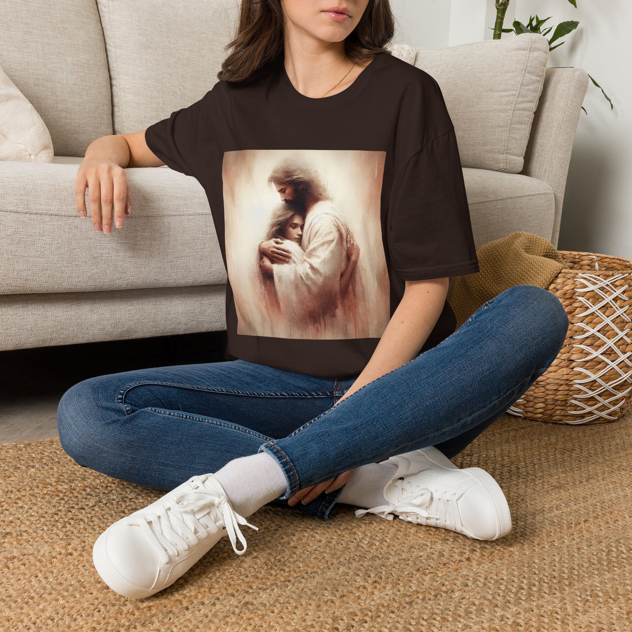 Christian Jesus Embrace T-Shirt — Savior Holding Child Faith Tee