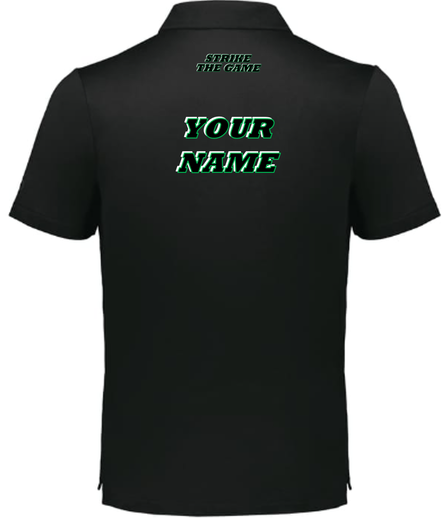 Men's Black Polo - GREEN-Blk-Wht logo-motto - back side.png