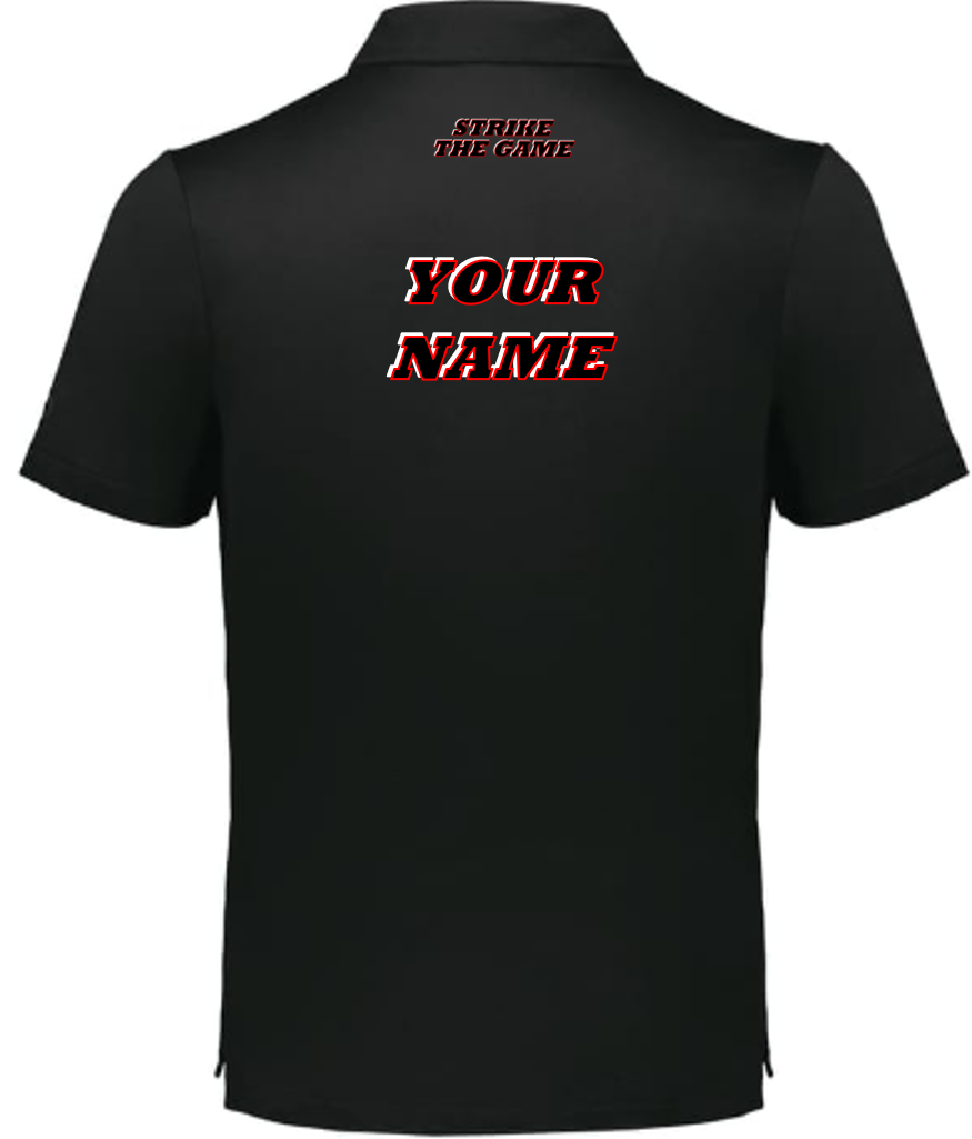 Men's Black Polo - RED-Blk-Wht logo-motto - back side.png