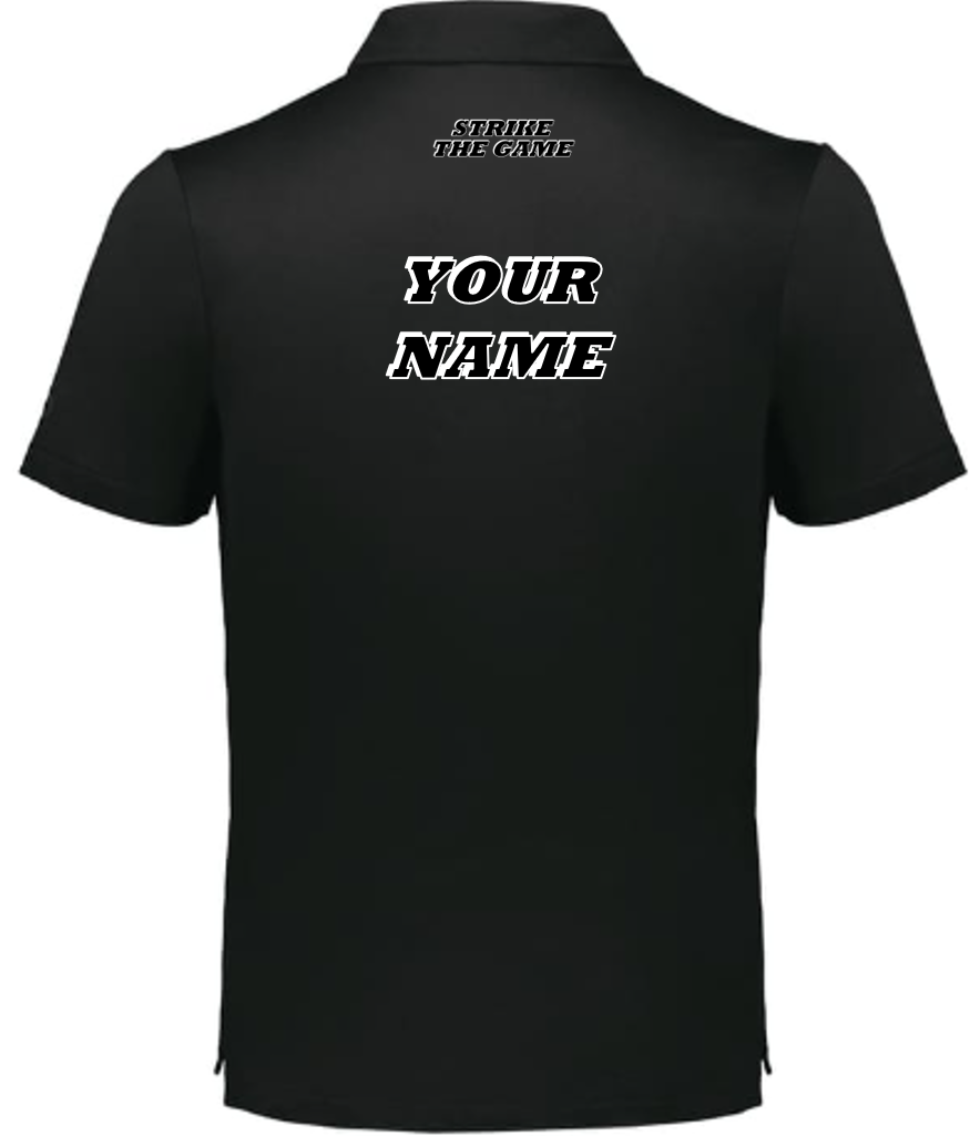 Men's Black Polo - Blk-Wht logo-motto - back side.png