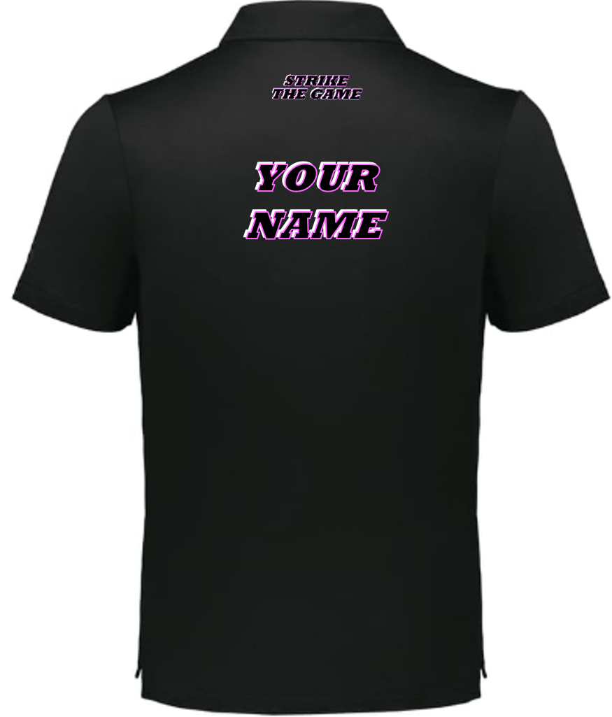 Men's Black Polo - PINK-Blk-Wht logo-motto - back side.png