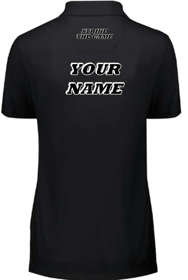 Ladies Black Polo - Black-White logo-motto - Back Side.png