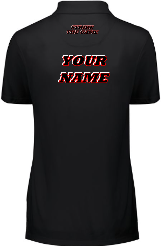 Ladies Black Polo - RED Black-White logo-motto - Back Side.png