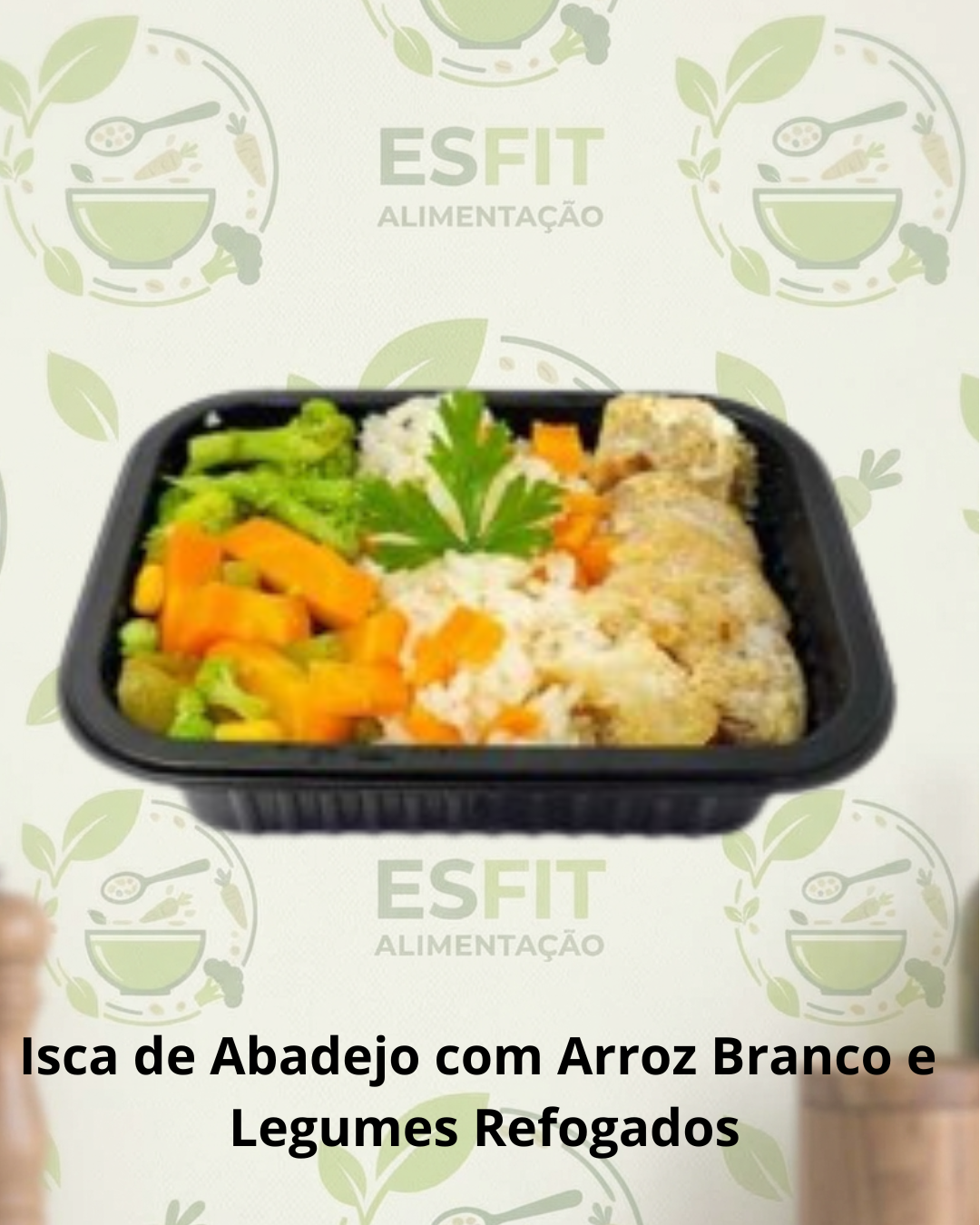 Isca de Abadejo com Arroz Branco e  Legumes Refogados