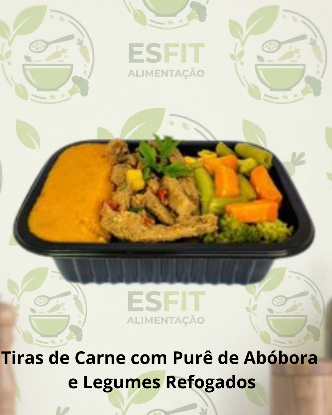 Tiras de Carne com Purê de Abóbora  e Legumes Refogados