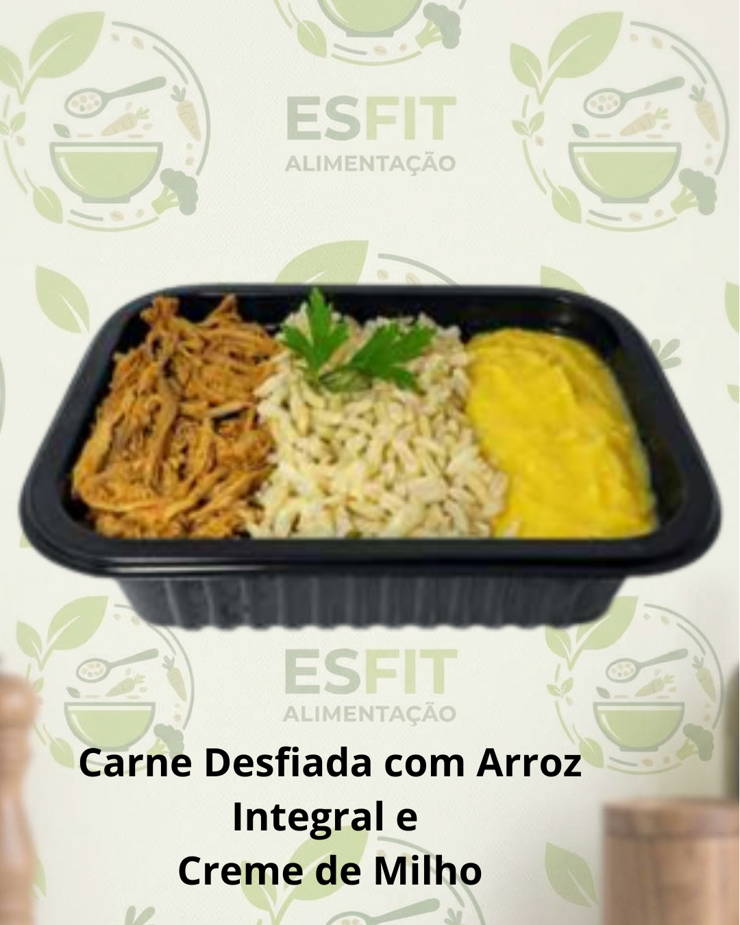 Carne Desfiada com Arroz Integral e  Creme de Milho