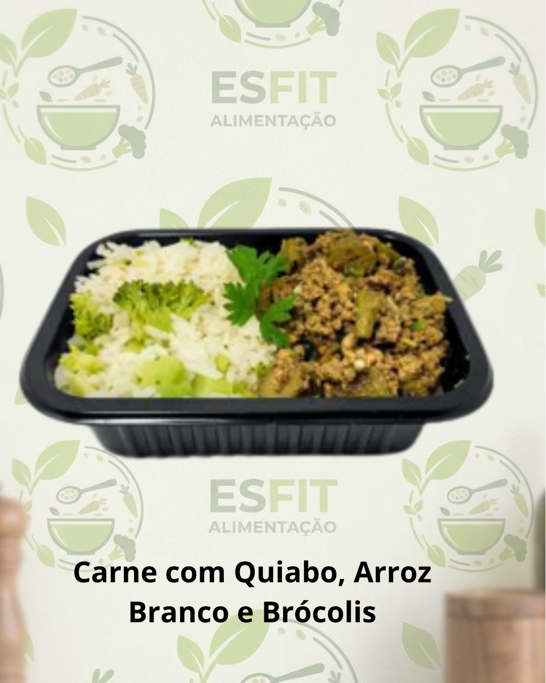 Carne com Quiabo, Arroz Branco e Brócolis