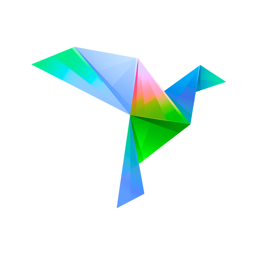 Colorful geometric origami bird art with on white background.