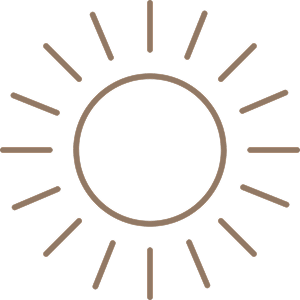A minimalistic graphic of a sun with a circular center and radiating lines