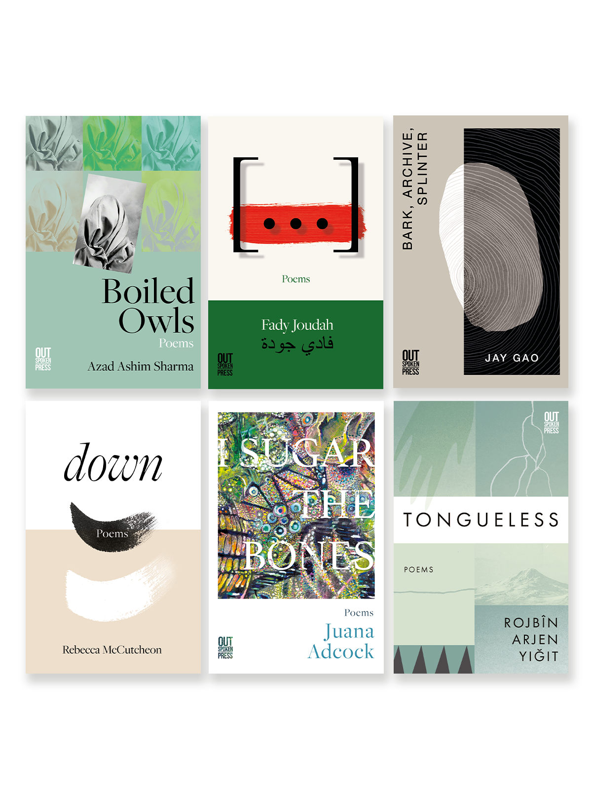 Out-Spoken 2024 - Six Book Bundle  ([...], Boiled Owls, Down, Bark Archive Splinter, Tongueless, I Sugar the Bones))
