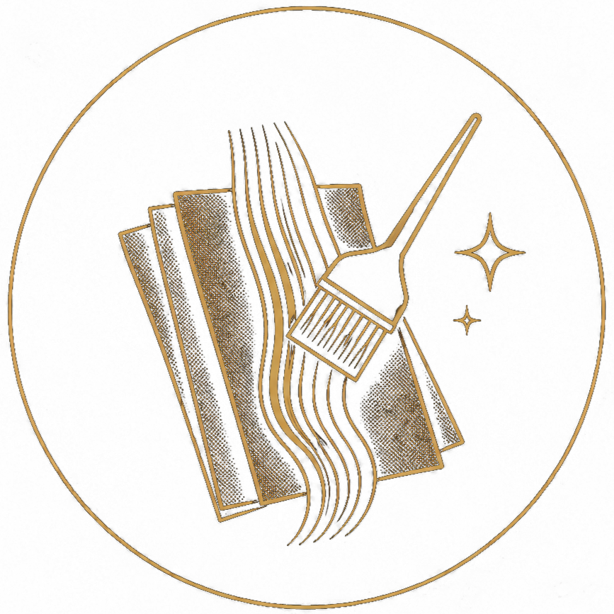 Stylized illustration of a cleaning cloth with a spray bottle and sparkling stars, all outlined in gold on a black background.