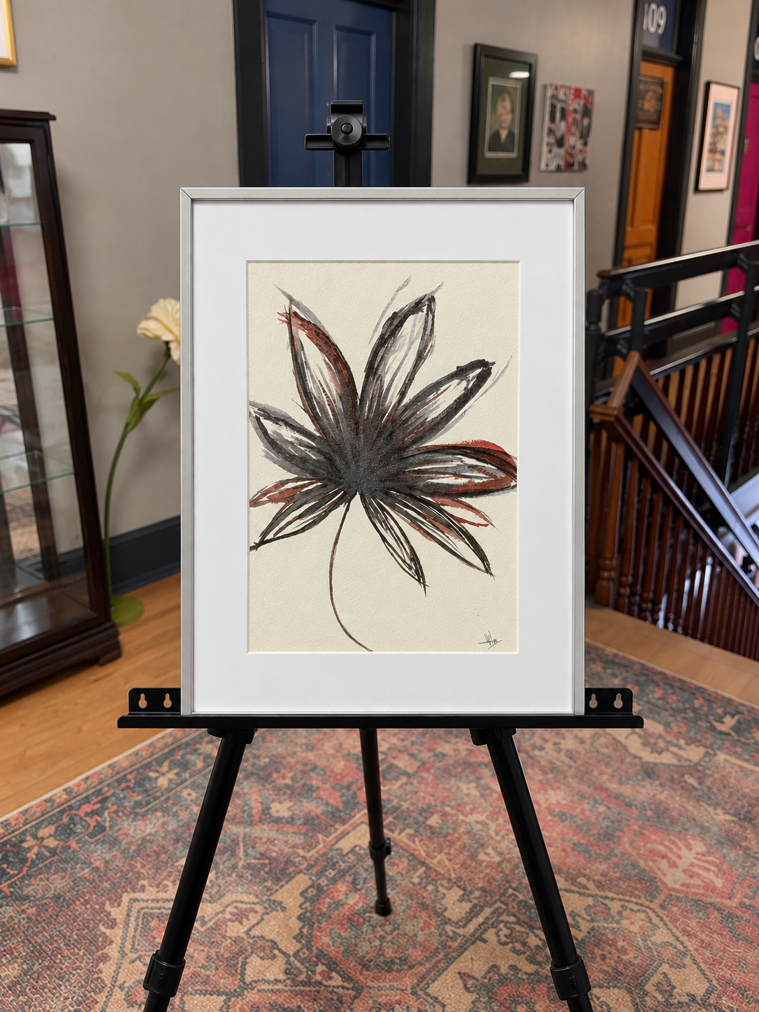 Glare-Free Botanical Artwork on Easel.png