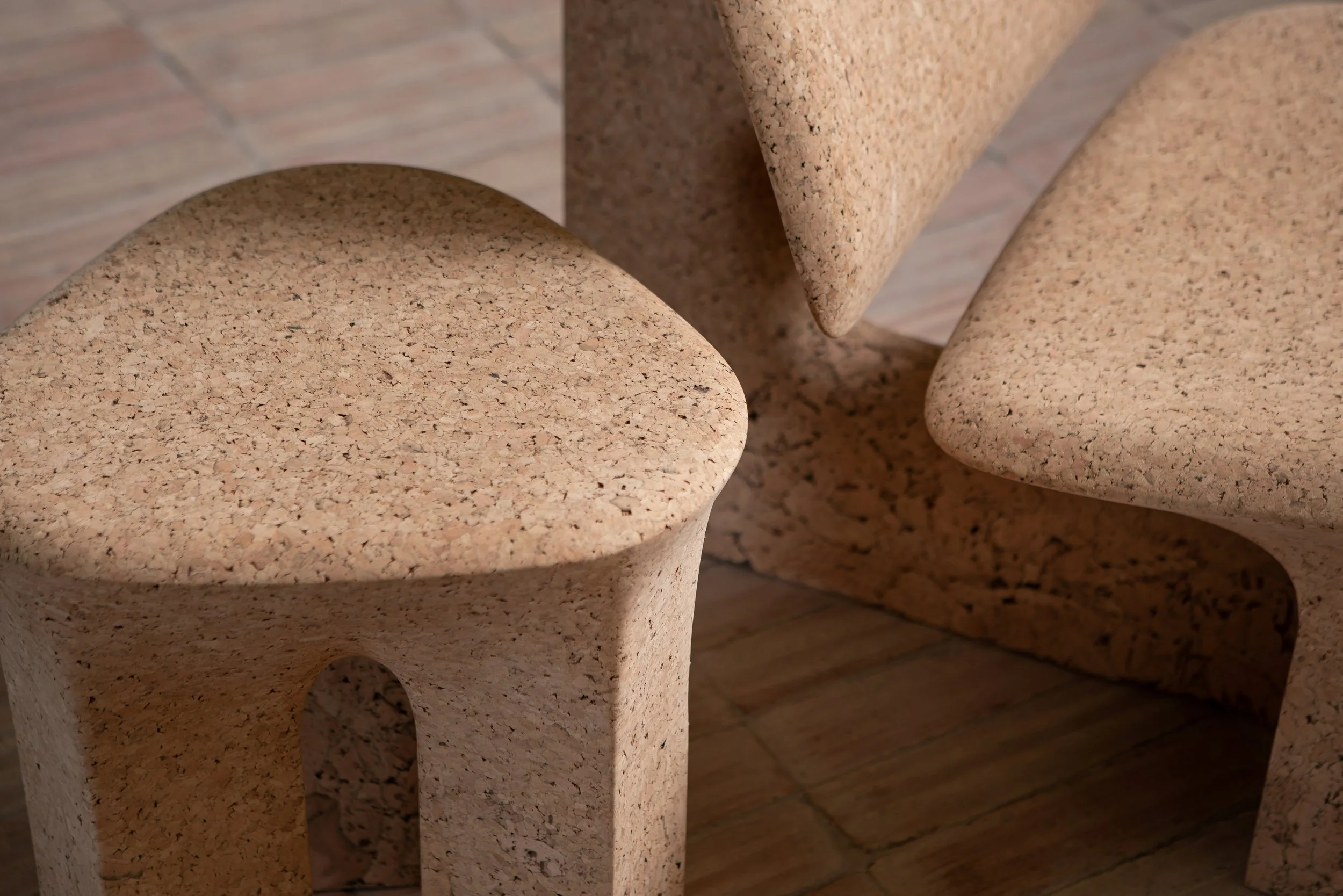Burnt Cork lounge chair and stool, Made in Situ
