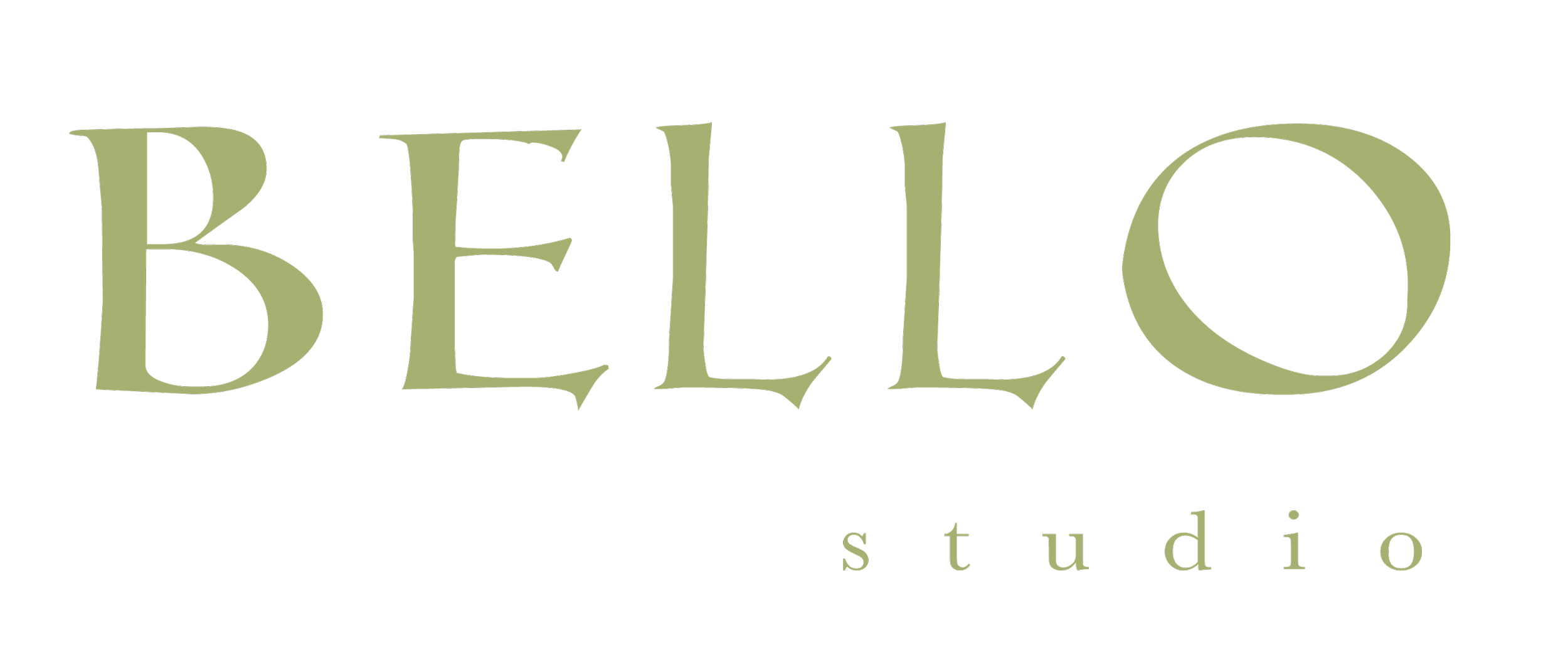 Logo for Bella Bello Studio with the word 'BELLO' in large, stylized green font and the word 'studio' in smaller lowercase letters beneath it.