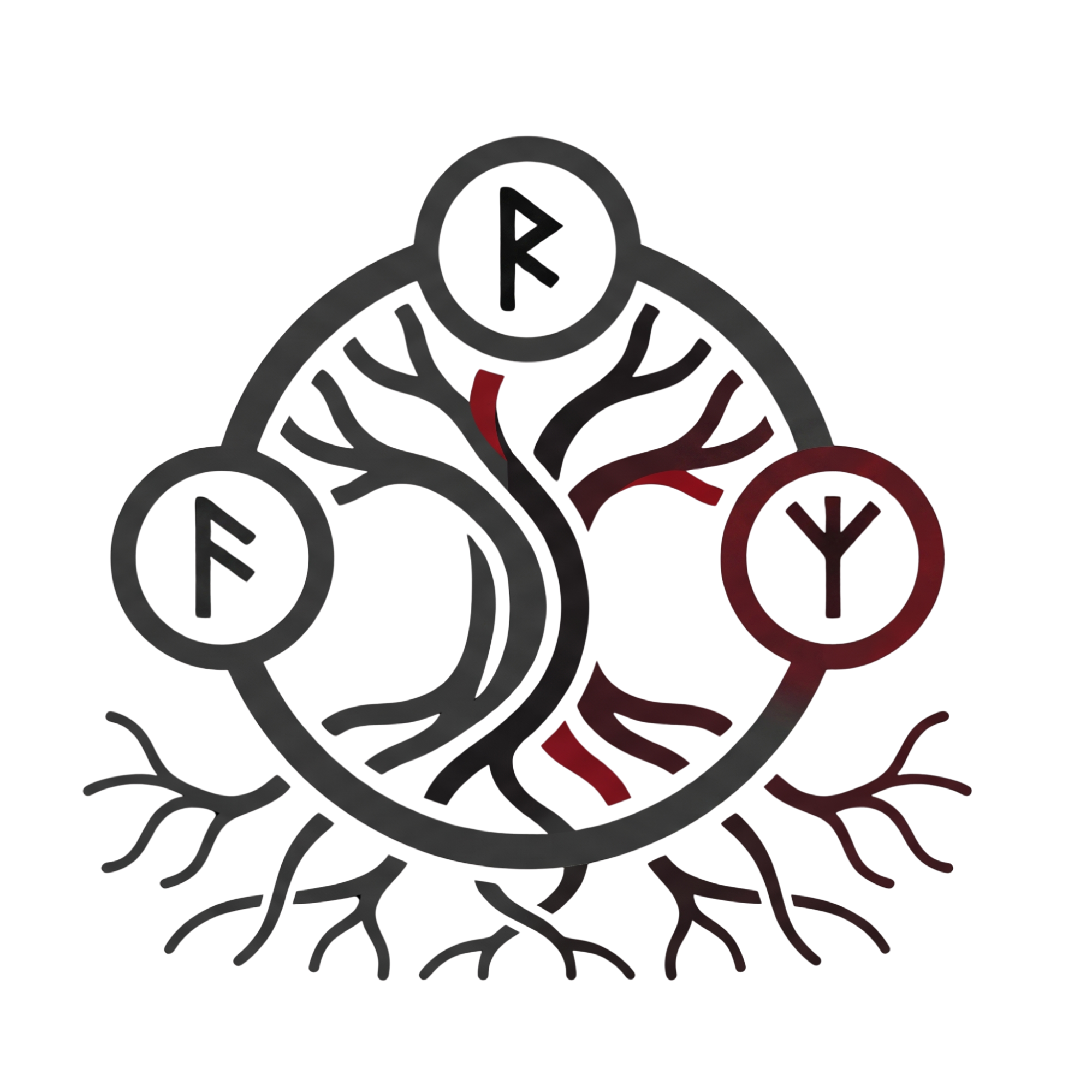 Icon für den Omnitorik USP "Andragogische Optimierung" und "didaktische Optimierung". Zeigt den Weltenbaum Yggdrasil umgeben von Runen der Weißheit in abstrakter Form.