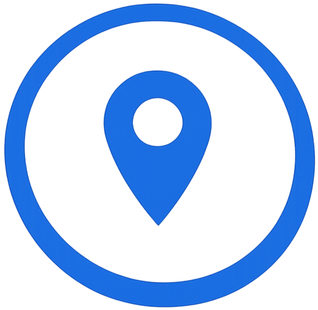 Icona di un pin di localizzazione blu all'interno di un cerchio blu