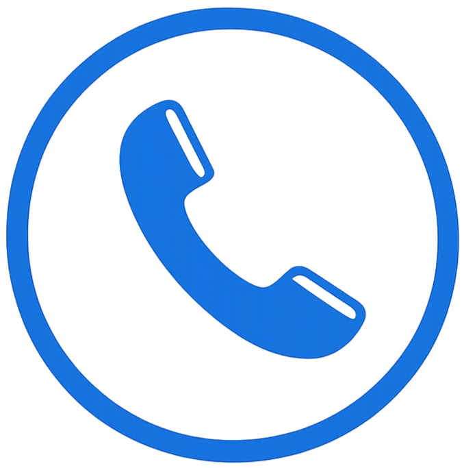 Icona blu di un telefono all'interno di un cerchio
