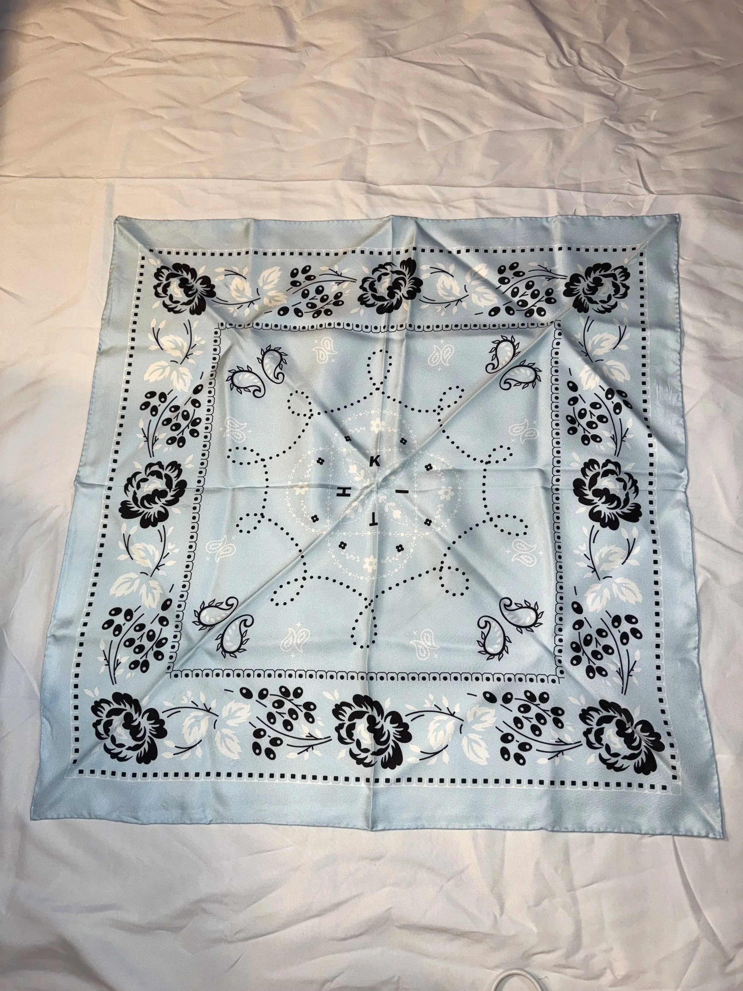 *Authentic* KITH New York Floral Silk Square Head Scarf – Light Blue & Black