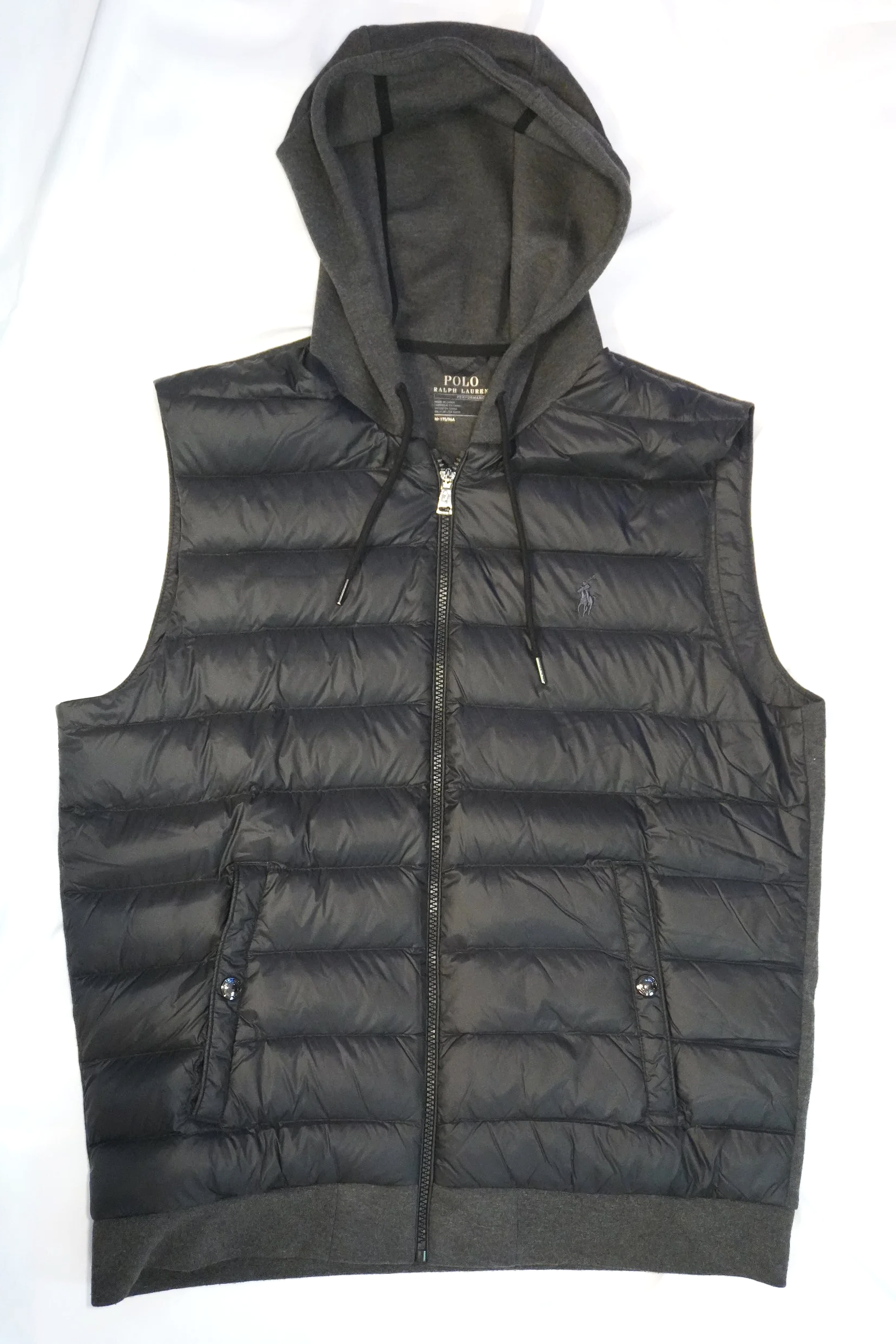 Polo Ralph Lauren Performance Hybrid Down Hooded Vest – Black/Charcoal | Men’s Medium