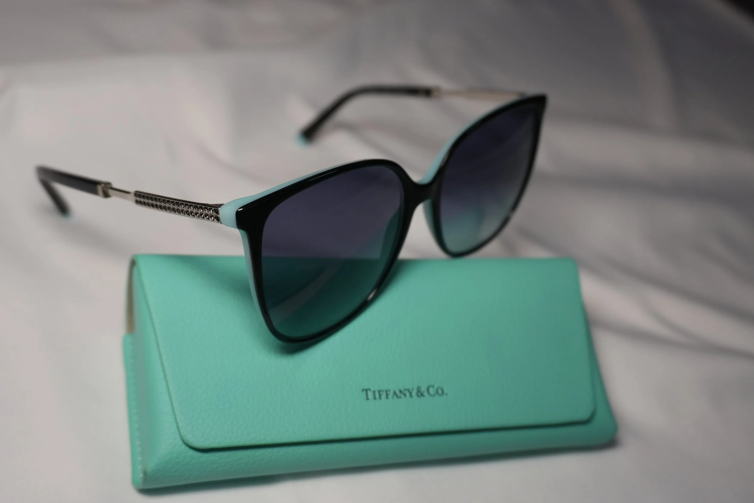 Tiffany & Co. Women’s Designer Sunglasses – Model TF4184 8055/9S – Black with Tiffany Blue Accents