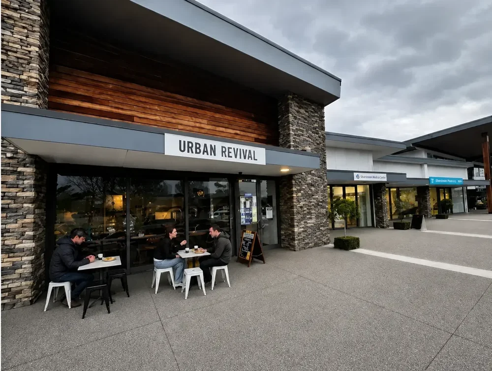 Silverstream Retail Village pedestrian shopping area in Kaiapoi