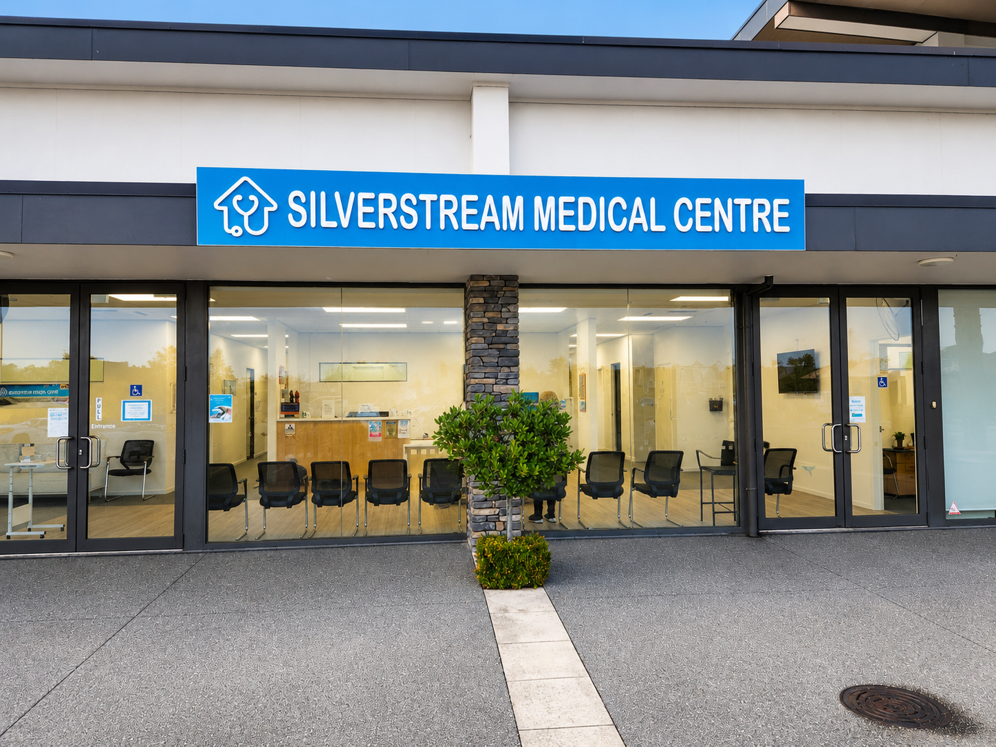 Silverstream Medical Centre storefront at Silverstream Retail Village in Kaiapoi providing family medical care, GP services, skin checks and preventative healthcare.