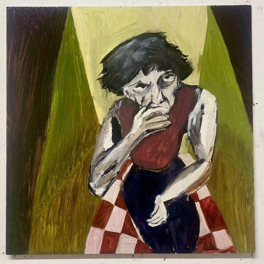 'Too busy talking'. 60cm x 60cm. Oil on board