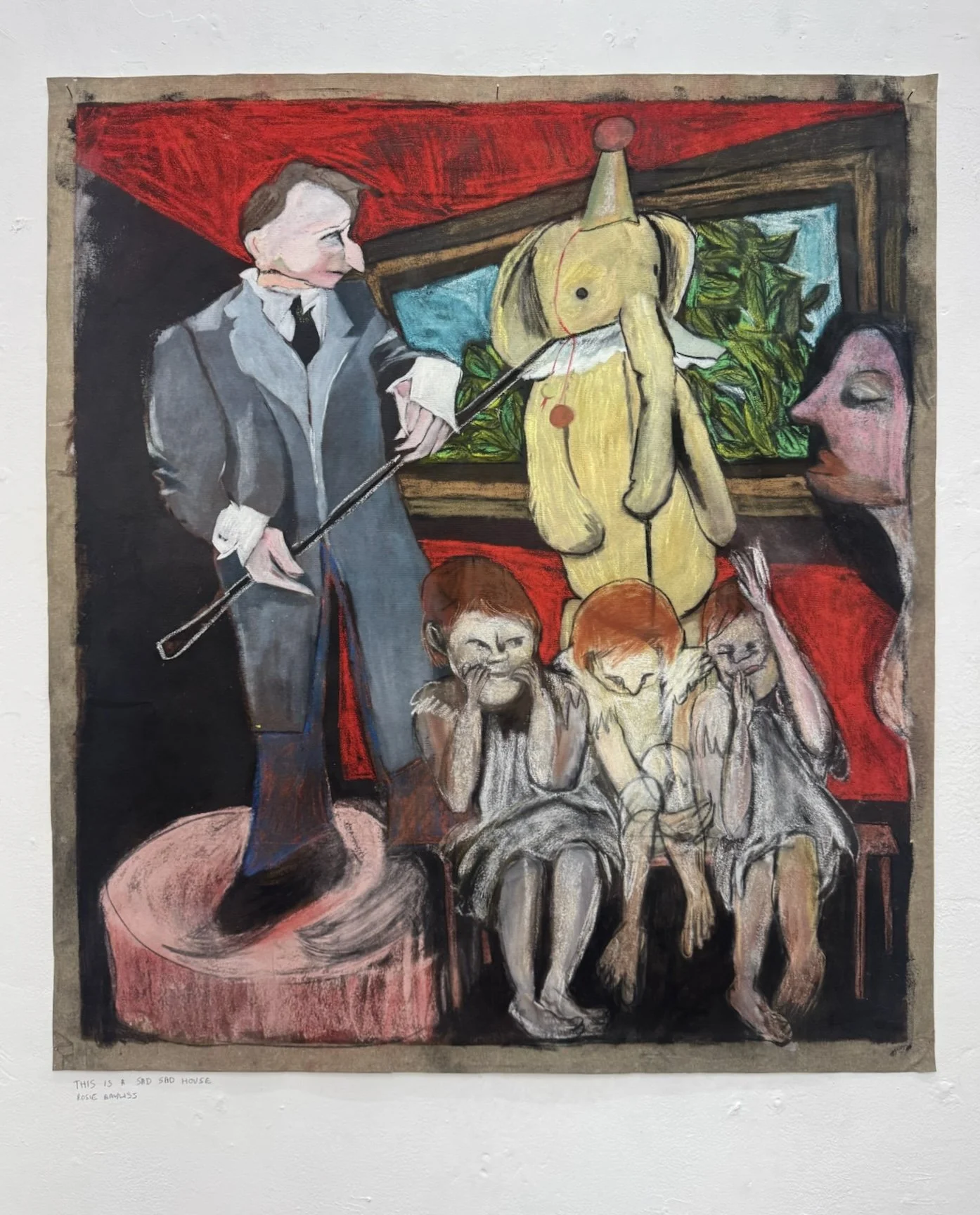'IT'S A SAD, SAD HOUSE'. 106cm x 94cm. Acrylic, charcoal and pastel on canvas. 