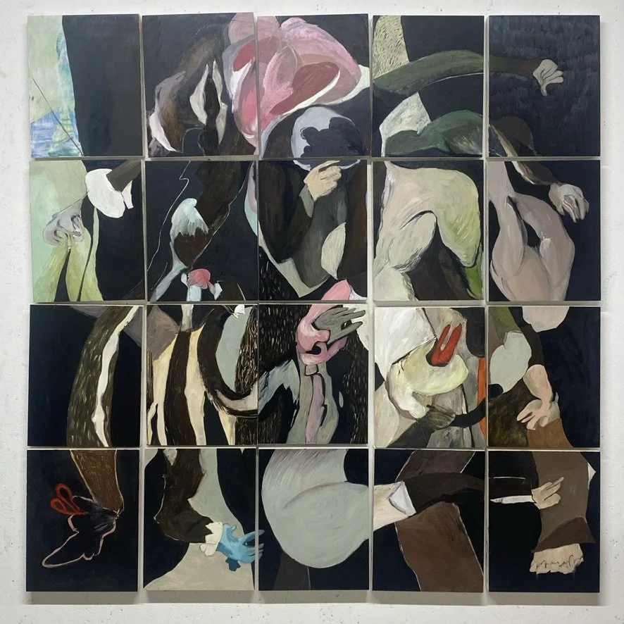 '"That way", he said, pointing.' 115m x 124 together. 20 paintings on board. 