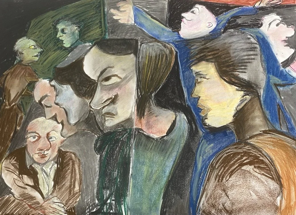 'Friday journey home'. 84cm x 60cm. Chalk and charcoal on paper. 