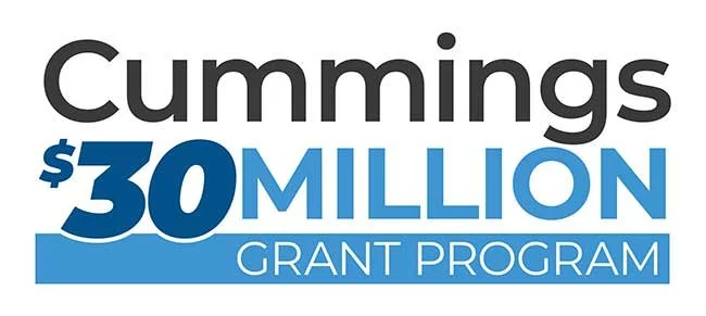 Cummings $30 million grant program logo with bold black, blue, and white text.