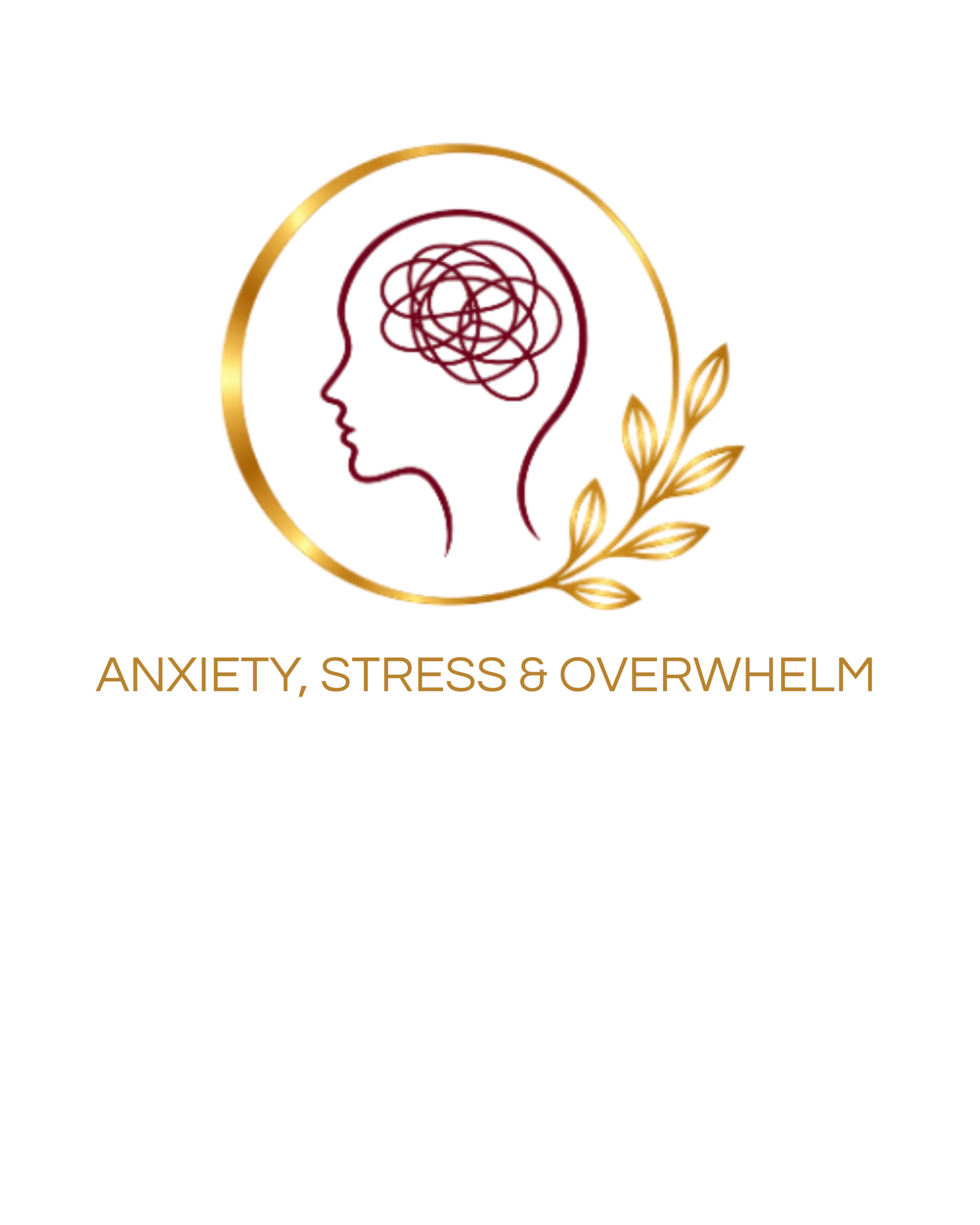 The image features a stylized outline of a human head with a tangled brain illustration inside, encircled by a golden laurel branch and a golden ring.