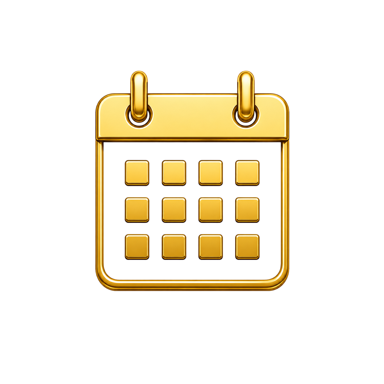 Gold and red calendar icon with a black background.