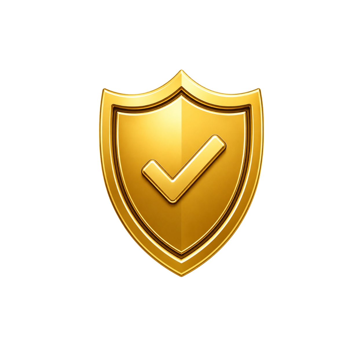 Gold shield with a checkmark symbol in the center.