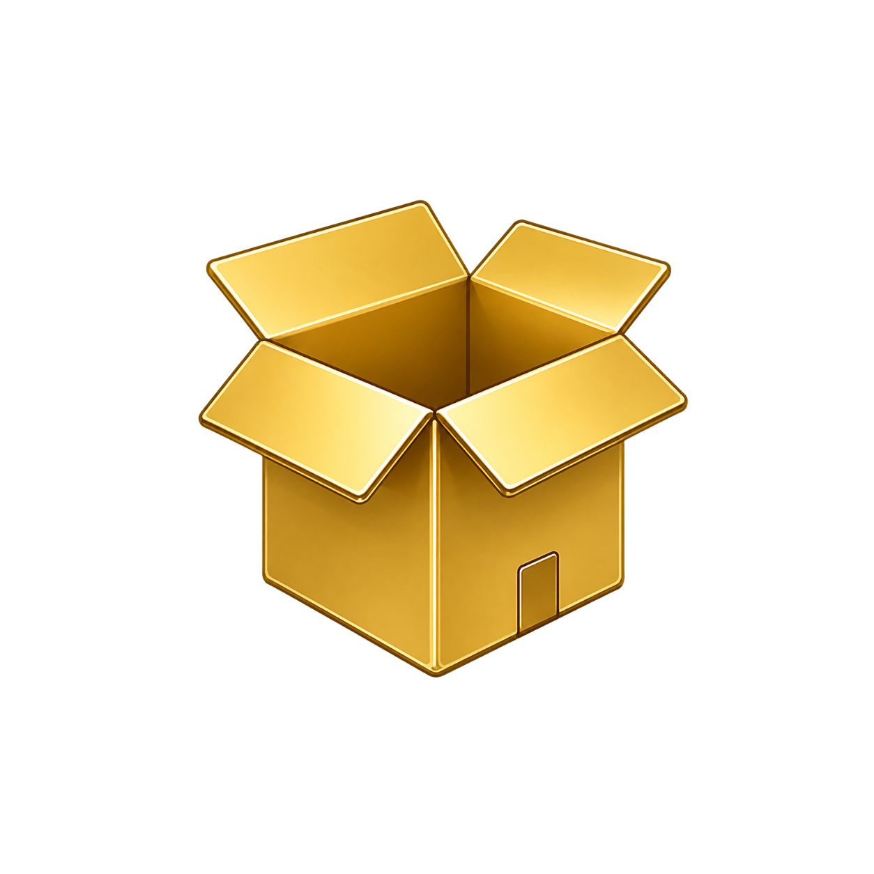 Gold open cardboard box with flaps lifted