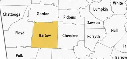 Map highlighting Bartow County in Georgia.