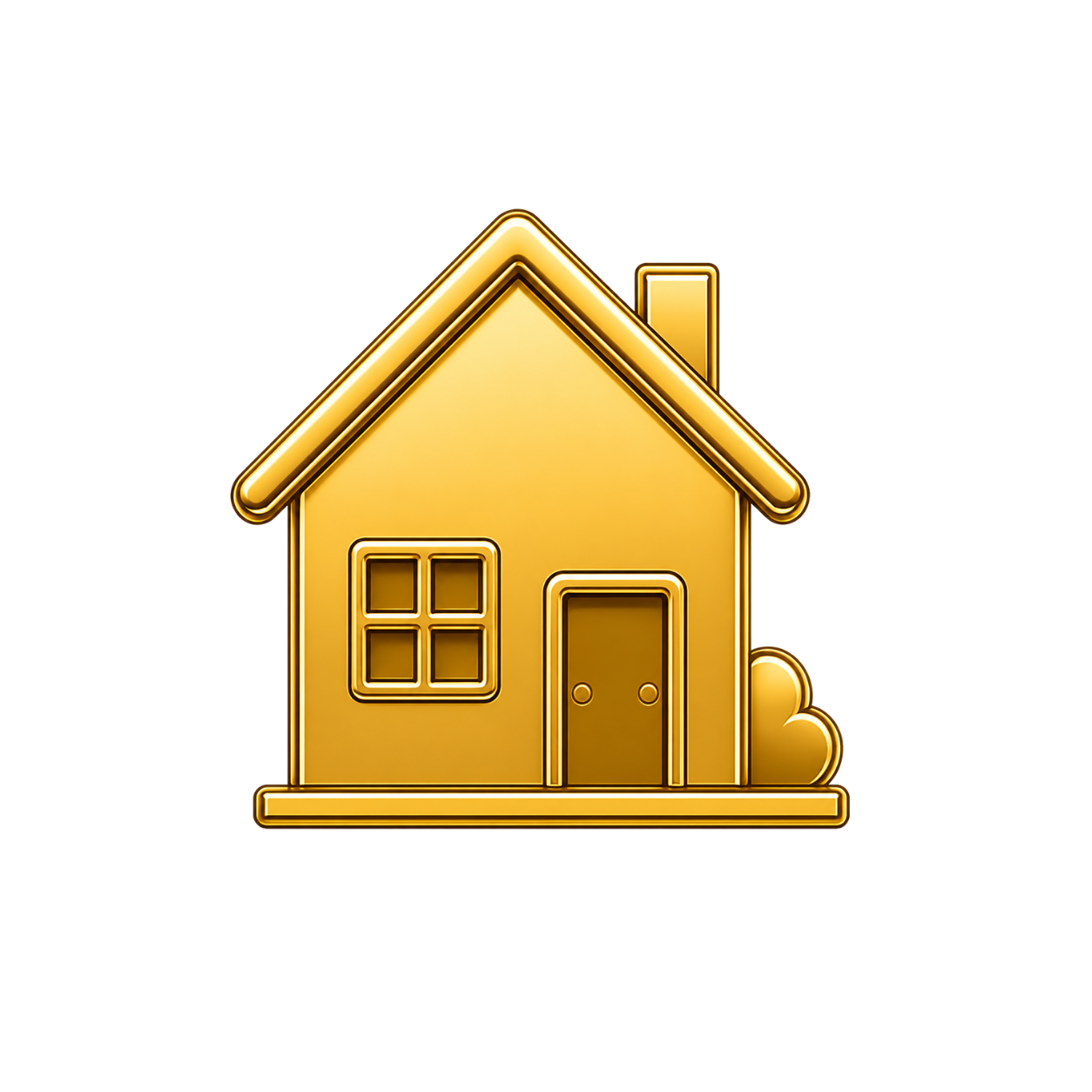Gold-colored house icon with a window, door, and chimney.
