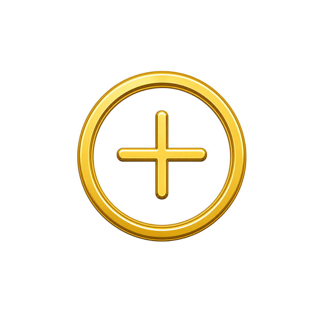 Golden circular icon with a plus sign in the center, representing adding or increasing.