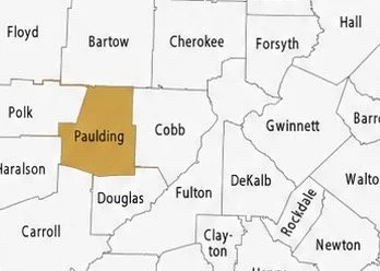 Map of part of Georgia showing Paulding County highlighted in brown.