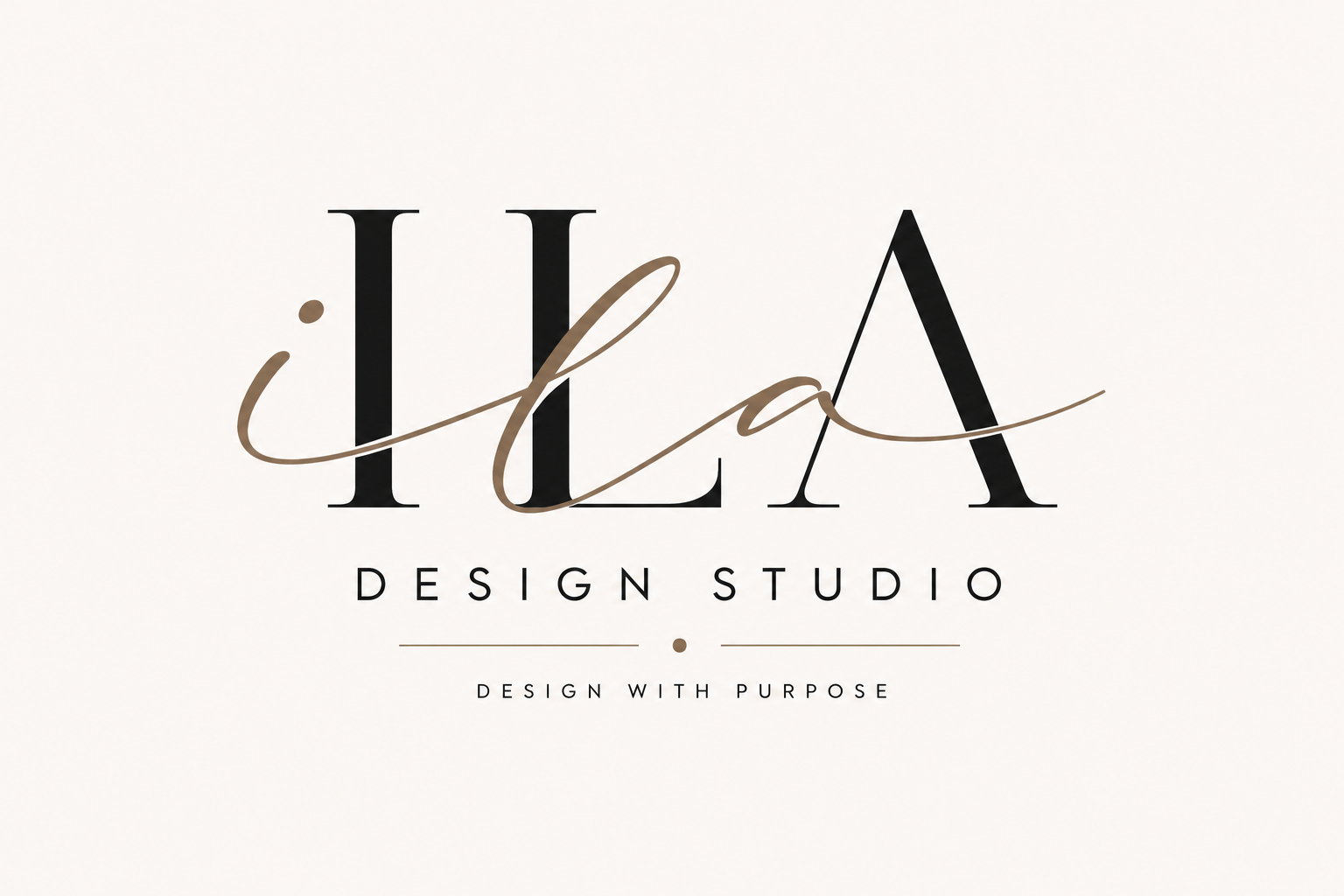 Logo for HLA Design Studio with the tagline 'Design with Purpose' on a light background.