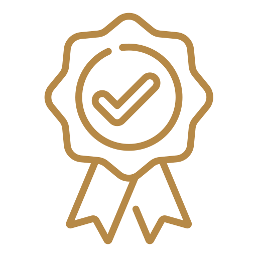Gold award badge with a checkmark in the center
