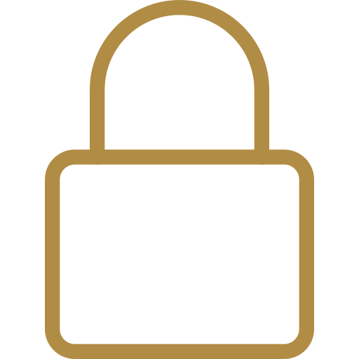 Outline of a padlock icon with a gold body and shackle on a black background.