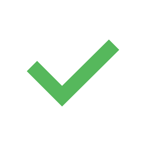 Green check mark inside a black circle.