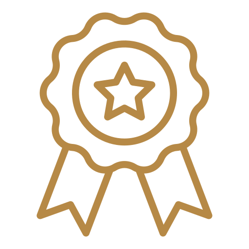 Gold medal or award ribbon with a star in the center.
