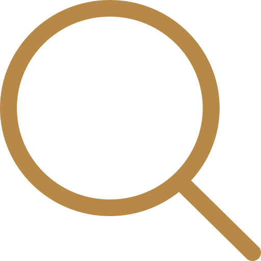 Close-up of a magnifying glass icon with a brown handle and border on a black background.