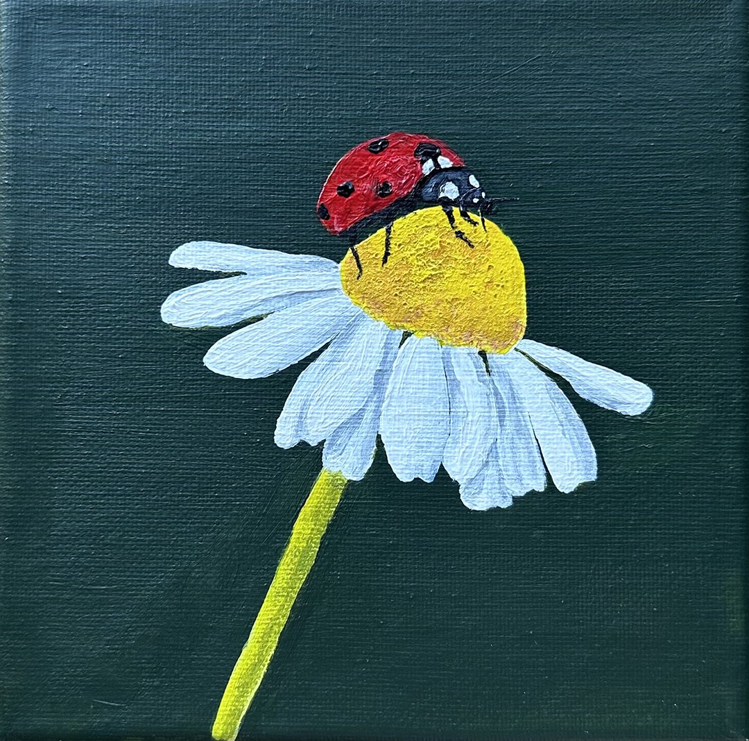 The Daisy bug: Original Acrylic Painting 6 × 6 inches