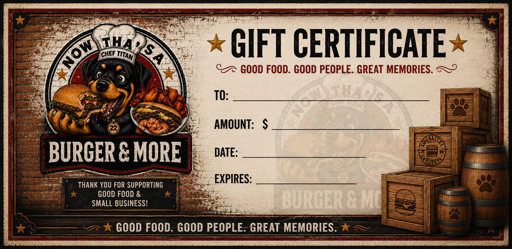 Now Tha’s A Burger & More Gift Certificate